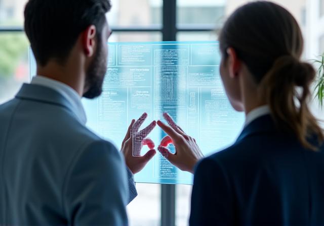 A professional brand strategist analyzing market data on a large screen